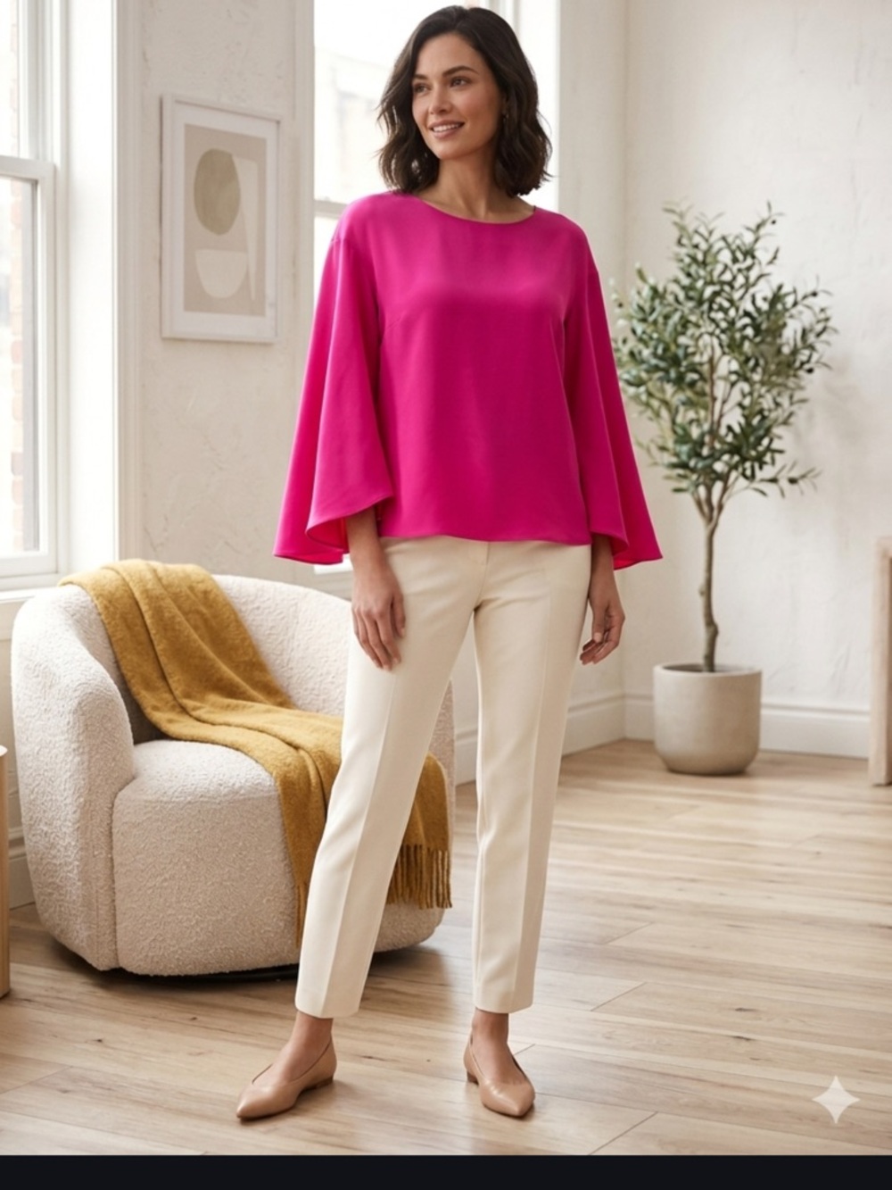 Lauren Ralph Lauren Bright Fuchsia Bell Sleeve Blouse